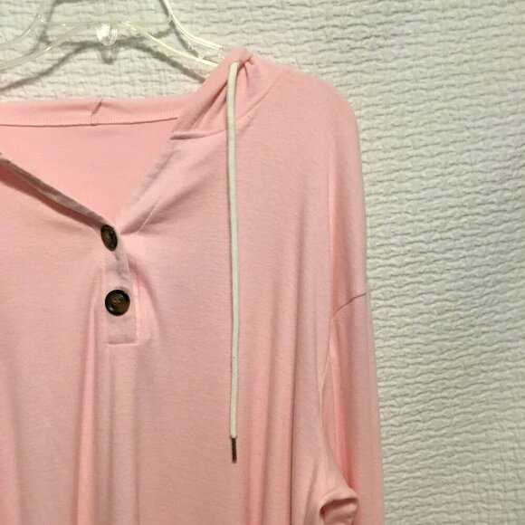 VVK Women's 2-Button Drop Shoulder Oversize V-Neck Hoodie Sz Large Light Pink - Picture 3 of 9